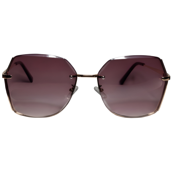 Aura Gold Rimless Oversized Square Sunglasses with Purple Gradient UV400 Lenses