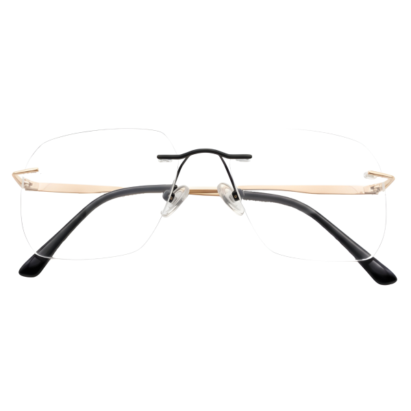 Gold Infinity Rimless Oversized Square Eyeglass Frame with Black Bridge Front View