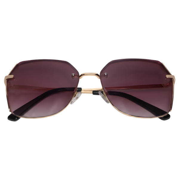 Aura Gold Rimless Oversized Square Sunglasses with Purple Gradient UV400 Lenses