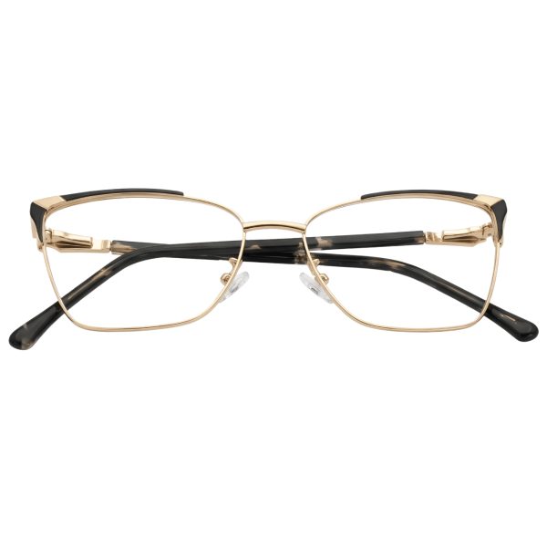 Flexon memory metal rectangular eyeglasses with gold front and black temples full rim frame - Nations Optics