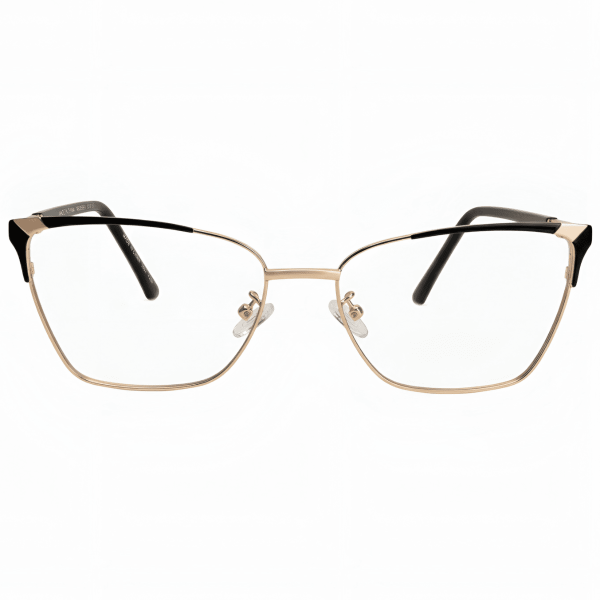 Flexon memory metal rectangular eyeglasses with gold front and black temples full rim frame - Nations Optics