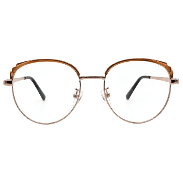 Titan-Flex nylon round eyeglasses with transparent brown frame and metal bridge - Nations Optics
