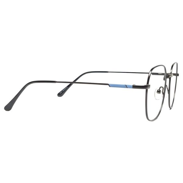 blue geometric full rim metal eyeglasses frame