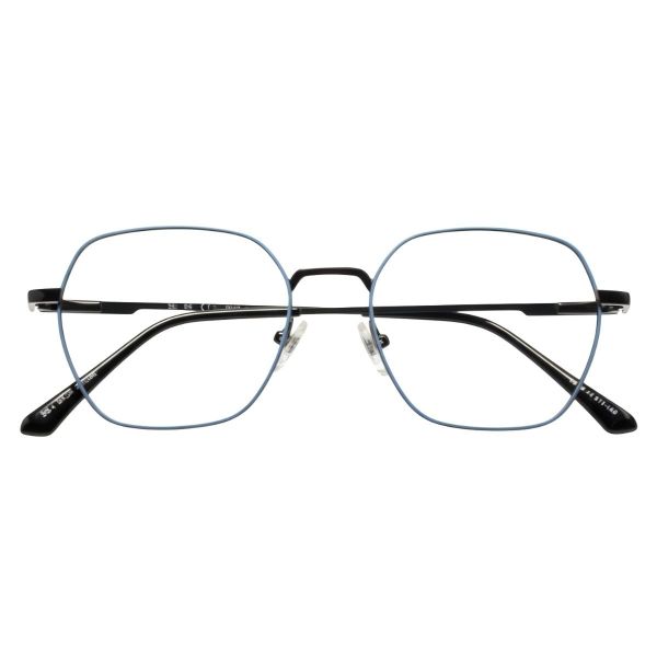 blue geometric full rim metal eyeglasses frame