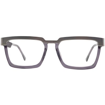 Grey Browline Rectangular Eyeglass Frame – Two-Tone Metal & Acetate