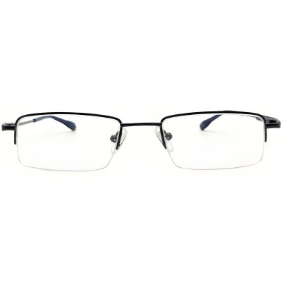 Navy Blue Half Rim Rectangular Eyeglass Frame – Premium Metal