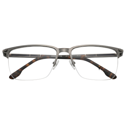 Graphite Grey & Gold Semi-Rimless Rectangular Eyeglasses