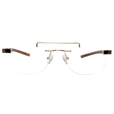 Gold Rimless Aviator Eyeglasses – Premium Brown Acetate Temple Optical Frame