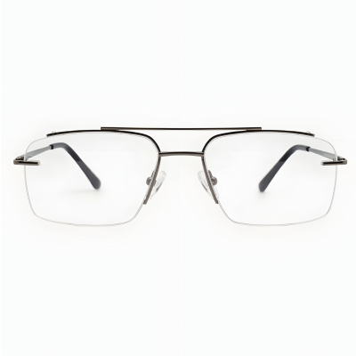 Grey Semi-Rimless Rectangular Eyeglasses
