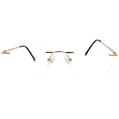 Gold Aura Rimless Round Eyeglass Frame – Tortoiseshell Temples