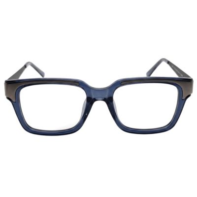 Navy Blue Square Eyeglasses – Premium Metal Corner Accent Optical Frame