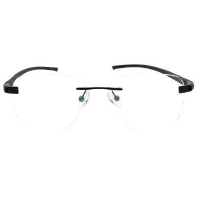 Black Rimless Round Eyeglasses – Premium Black Accent Detail Optical Frame