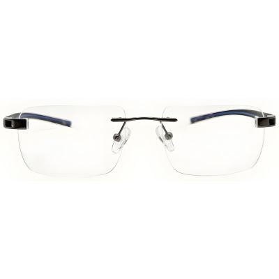 Metal Rimless Sport Eyeglass Frame – Grey Blue Stripe Temple