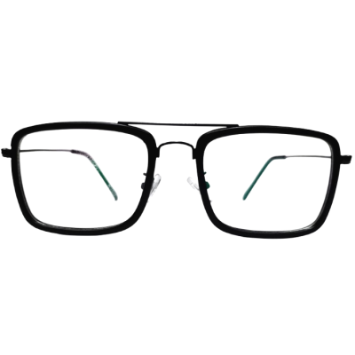 Black Metallic Slim Wire Eyewear – Full-Rim Almost Square Frame with Matte Outer Finish