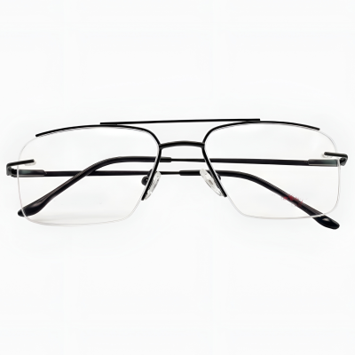 Black Titanium Half-Rim Aviator Prescription Frames
