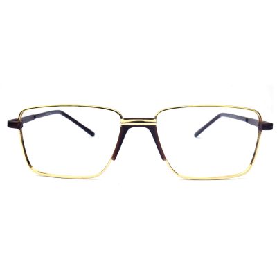 Golden Metallic Rectangular Full Rim Eyewear