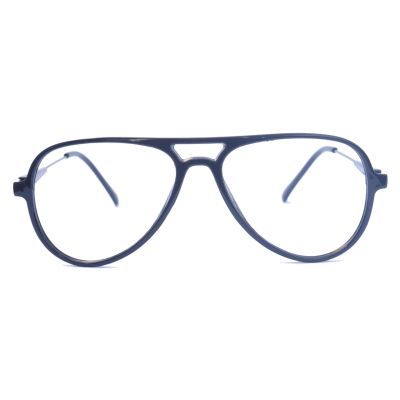 Black Aviator Full Rim Sheet Eyewear with Metallic Grey Temples