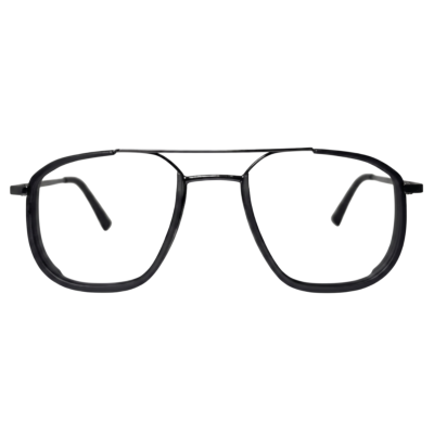 Geometric Double Bridge Metal & Acetate Eyeglasses for Men – Black