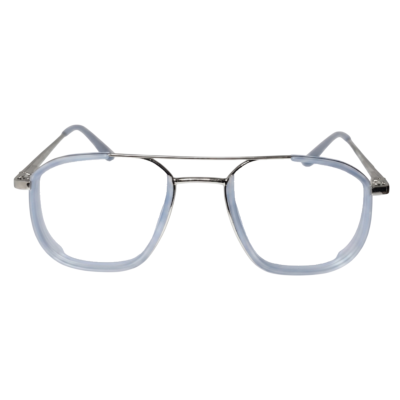 Geometric Double Bridge Metal & Acetate Eyeglasses for Men – Ice Blue