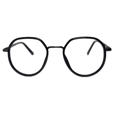 Geometric Round Eyeglasses — Solid Black Full Rim