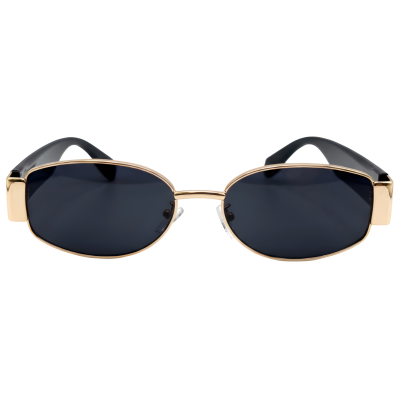 Gold Black Oval Metal Sunglasses