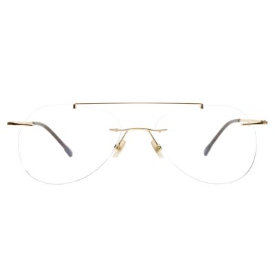 Golden Titanium Aviator Rimless Eyeglasses for Men