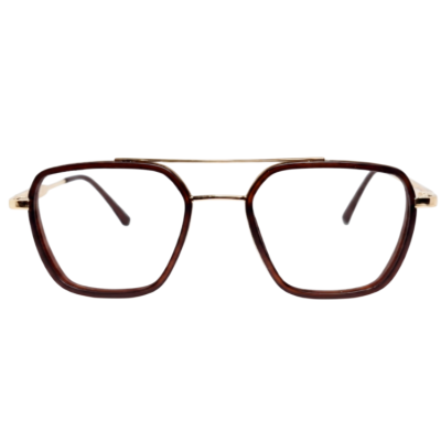 Hexagonal Double Bridge Full Rim Acetate Eyeglasses for Men – Brown & Gold
