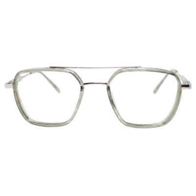 Hexagonal Double Bridge Full Rim Acetate Eyeglasses for Men – Sage Crystal & Silver