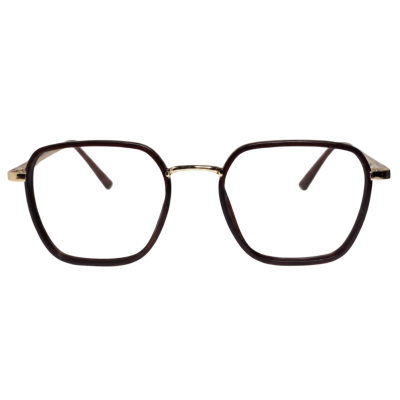 Hexagonal Full Rim Acetate Wrapped Metal Eyeglasses for Men – Brown & Gold
