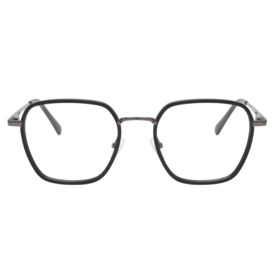 Hexagonal Full Rim Acetate Wrapped Metal Eyeglasses for Men – Black