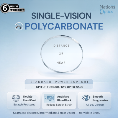 Nations Optics Single Vision – Polycarbonate Lenses – Blue Block – Standard Power (With CYL)