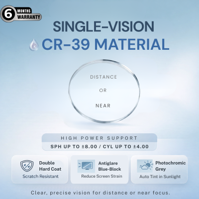Nations Optics Single Vision – CR39 Lenses – Blue Block Photo Grey – High Power (With CYL)