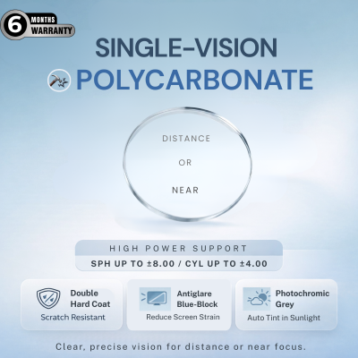 Nations Optics Single Vision – Polycarbonate Lenses – Blue Block Photo Grey – High Power (With CYL)