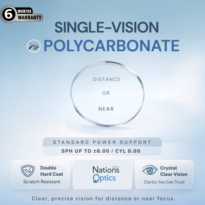 Nations Optics Single Vision – Polycarbonate Lenses – Standard Power (No CYL)