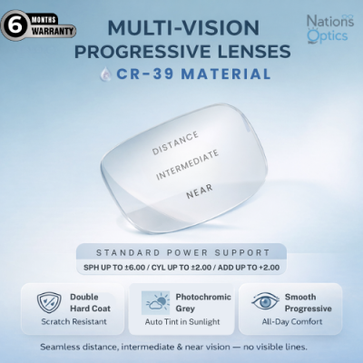 Nations Optics Multi Vision Progressive – CR39 Lenses – Photo Grey – Standard Power (With CYL)