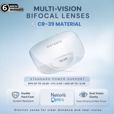 Nations Optics Multi Vision Bi-Focal – CR39 Lenses – Standard Power (No CYL) - Different Power (Both Eyes)