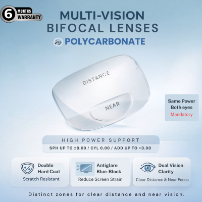 Nations Optics Multi Vision Bi-Focal – Polycarbonate Lenses – Blue Block – High Power (No CYL) - Same Power (Both Eyes)
