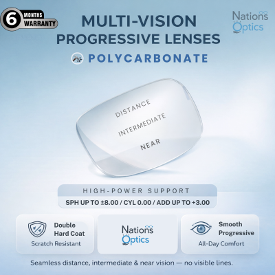 Nations Optics Multi Vision Progressive – Polycarbonate Lenses – High Power (No CYL) - Different Power (Both Eyes)