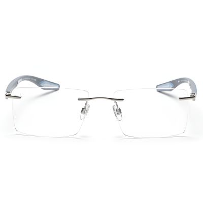 NationsOptics Grey-Blue Rimless Rectangle Titanium Eyeglasses