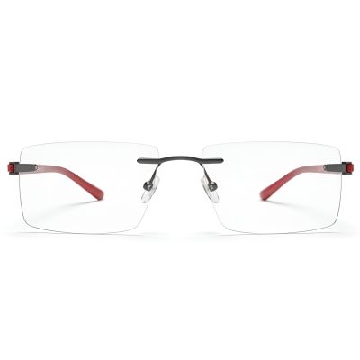 NationsOptics Maroon Rimless Rectangle Titanium Eyeglasses