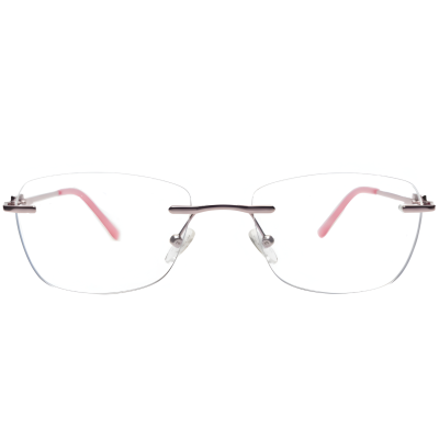 NationsOptics Women’s Rimless Modified Rectangular – Light Pink