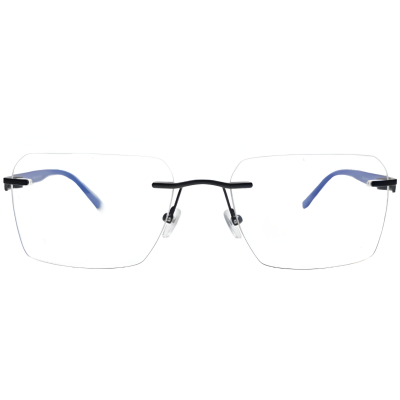 Rimless Titanium Square Eyeglasses with Carbon Fiber Temples