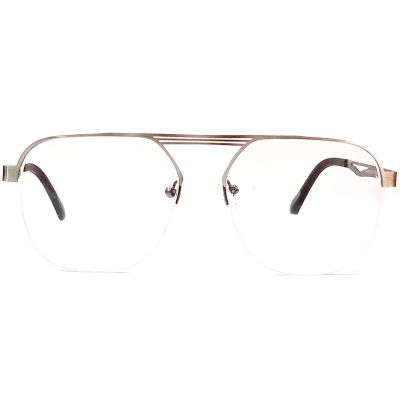 Hexagon Silver Black Metallic Half-Rim Eyewear Frame