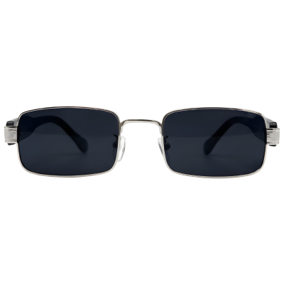 Silver Black Rectangular Sunglasses