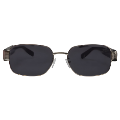 Silver Solid Black Rectangular Sunglasses