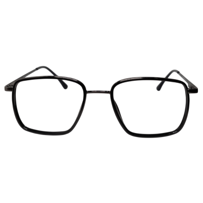 Square Full Rim Acetate Wrapped Metal Eyeglasses for Men – Black