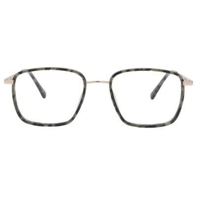 Square Full Rim Acetate Wrapped Metal Eyeglasses for Men – Grey Tortoise & Gold