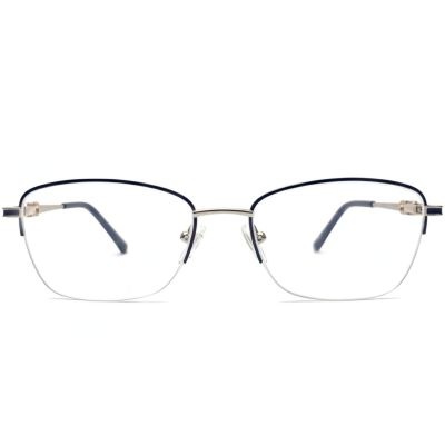 Women’s Semi-Rimless Titanium Oval Rectangular Glasses Blue