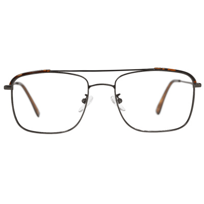 Nations Optics Navigator Square Metal Eyeglass Frames with Tortoise Accents