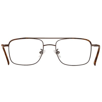 Nations Optics Navigator Square Metal Eyeglass Frames with Tortoise Accents